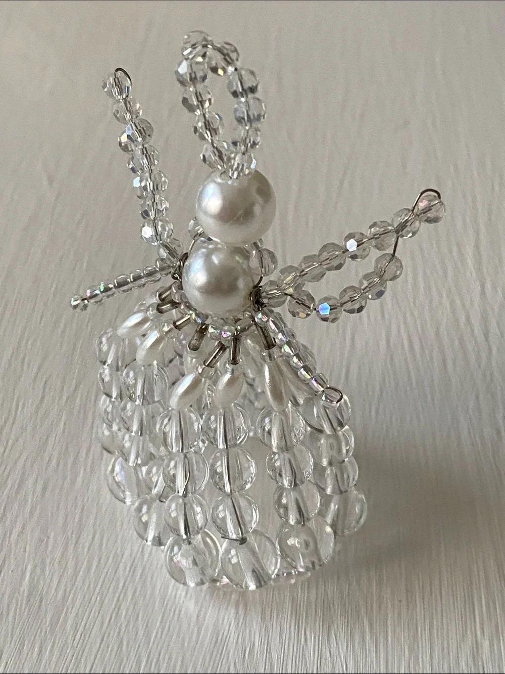 3D Crystal Angel Ornament - Clear Crystals & Pearls Christmas Decor